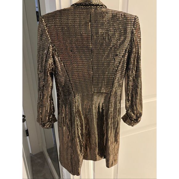 ZARA Gold Sequin Wrap Blazer Tuxedo Dress, XS $159 - Picture 10 of 13